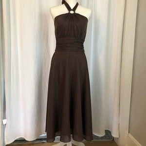 White House Black Market Size 4 Brown Silk Cotton Blend Halter Midi Dress